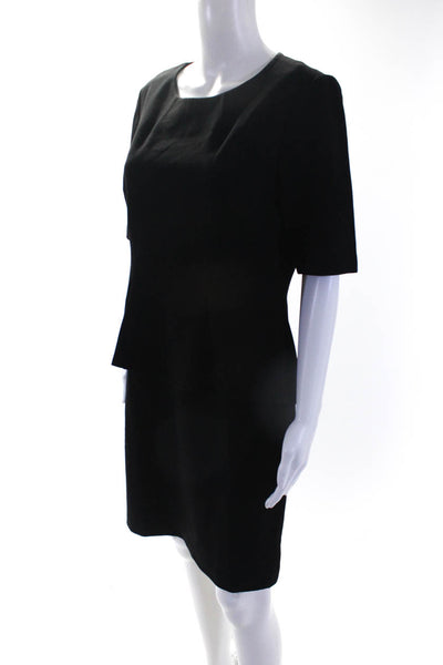 Lafayette 148 New York Womens Short Sleeve Peplum Sheath Dress Black Size 10