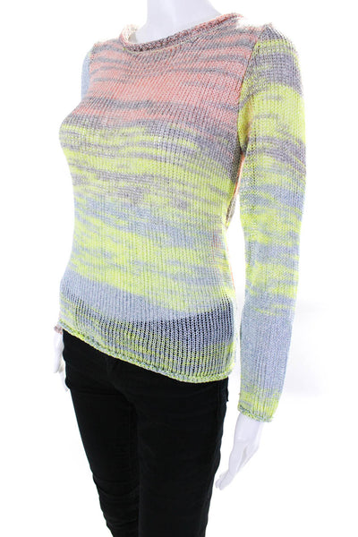 Chaser Womens Open Knit Round Neck Long Sleeve Pullover Top Multicolor Size XS