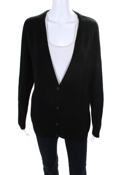 Fine Collection Womens Cashmere Knit Button Down V-Neck Cardigan Black Size S