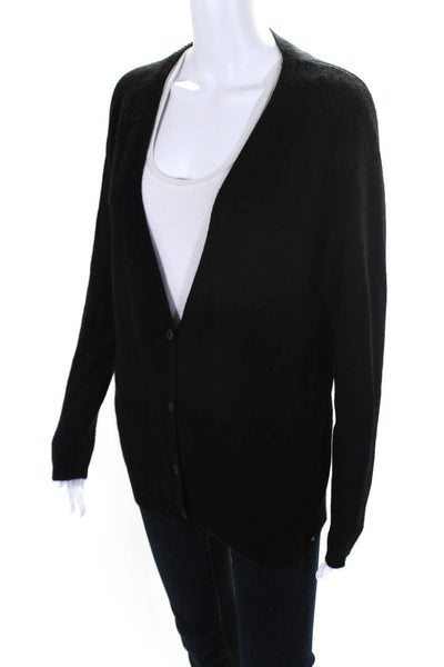 Fine Collection Womens Cashmere Knit Button Down V-Neck Cardigan Black Size S
