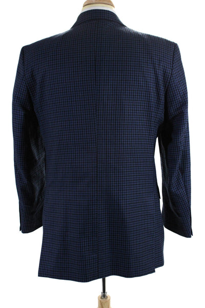 Alan Flusser Mens Check Print Buttoned Collared Darted Blazer Blue Size EUR40