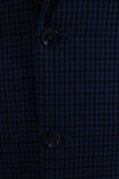 Alan Flusser Mens Check Print Buttoned Collared Darted Blazer Blue Size EUR40
