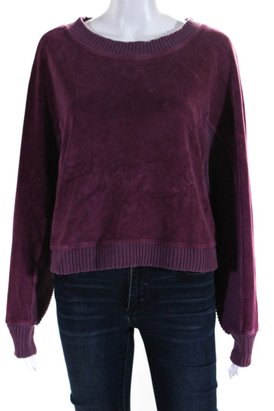 Suzie Kondi Womens Cotton Blend Round Neck Pullover Sweatshirt Top Purple Size S
