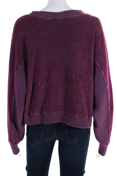 Suzie Kondi Womens Cotton Blend Round Neck Pullover Sweatshirt Top Purple Size S