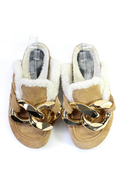 JW Anderson Womens Chunky Chain Shearling Trim Mules Brown Suede Size 41
