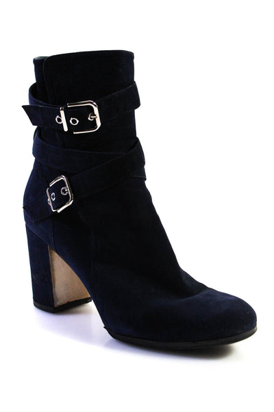 Gianvito Rossi Womens Block Heel Ankle Strap Booties Navy Blue Suede Size 41