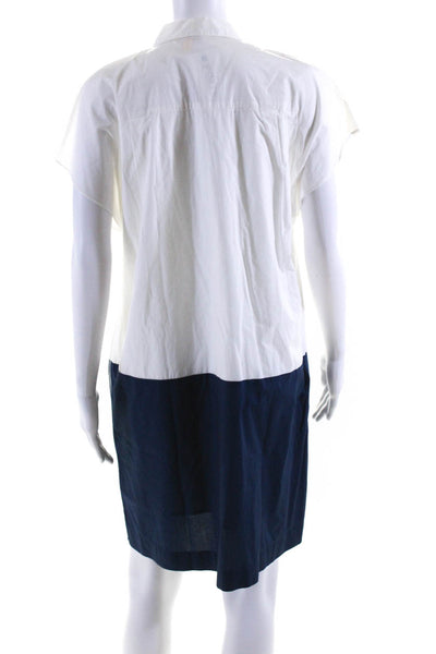 Madewell Womens Cap Sleeve Color Block Poplin Shirt Dress Blue White Size Large