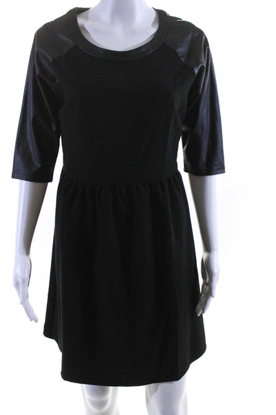 Romeo & Juliet Womens Faux Leather Raglan Sleeve A Line Dress Black Size Medium