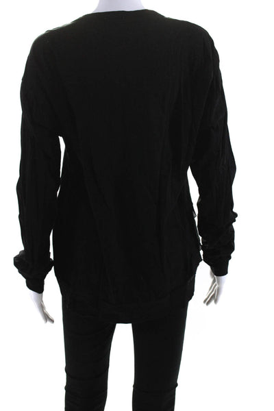 Clu Womens Mixed Media V Neck Button Up Satin Cardigan Sweater Black Size Medium