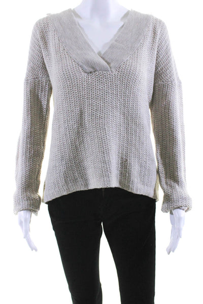 James Perse Womens Woven Long Sleeves Hoodie Gray White Cotton Size 4