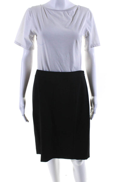 Lafayette 148 New York Womens Knee Length Pencil Skirt Black Wool Size 8