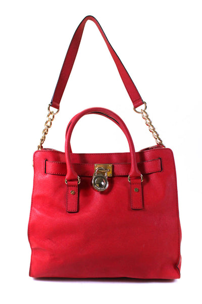 Michael Kors Womens Leather Gold Tone Hardware Top Handle Bag Red Size M