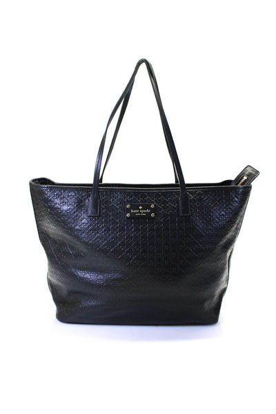 Kate Spade Womens Embossed Leather Zip Tote Shoulder Bag Black Size M