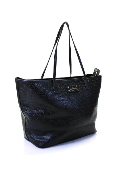 Kate Spade Womens Embossed Leather Zip Tote Shoulder Bag Black Size M