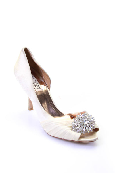 Badgley Mischka Womens Peep Toe Rhinestone D'orsay Heels White Size 9