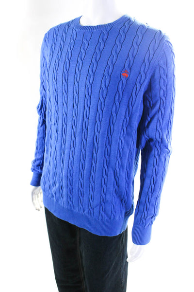 Brooks Brothers Mens Cotton Cable Knit Round Neck Pullover Sweater Blue Size XL