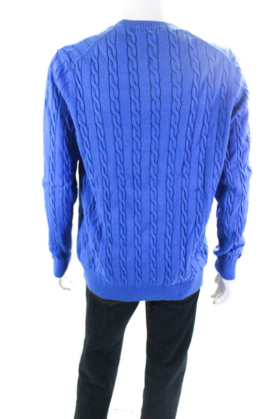 Brooks Brothers Mens Cotton Cable Knit Round Neck Pullover Sweater Blue Size XL