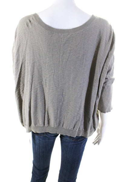 Vince Womens 3/4 Sleeve Scoop Neck Oversized Shirt Gray Cotton Size Medium