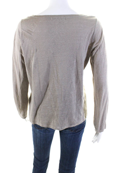 Maje Womens Long Sleeve V Neck Knit Tee Shirt Brown Linen Size 2