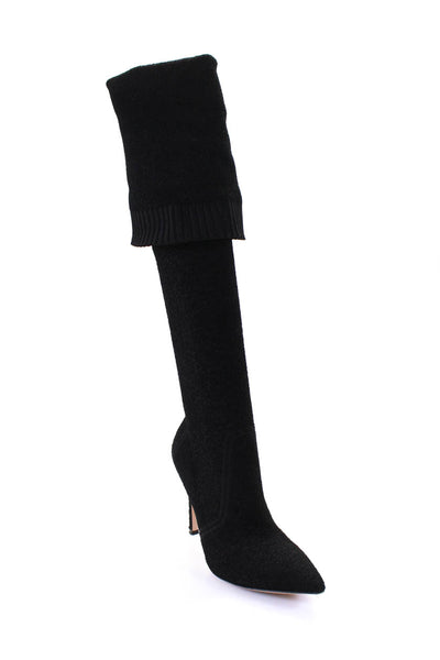 Gianvito Rossi Womens Textured Knit Over The Knee Sock Boots Black Size 38.5 8.5