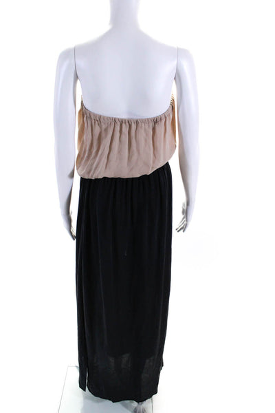 Chelsea Flower Womens Silk Strapless High Waist Maxi Dress Beige Black Size Larg