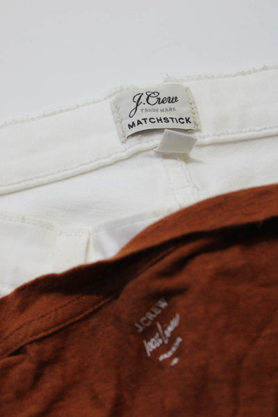 J Crew Womens Linen Tee Shirt Jeans Brown White Size Small 30 Lot 2