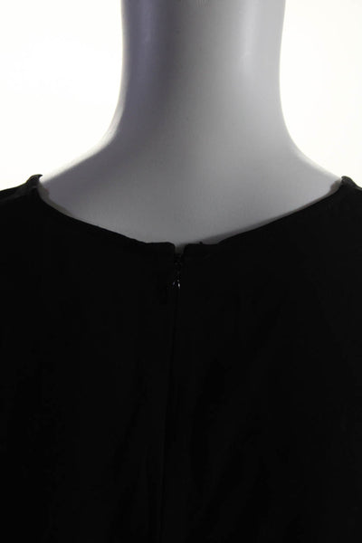 Theory Womens Black Silk Fringe Crew Neck Zip Back Sleeveless Tunic Top Size M