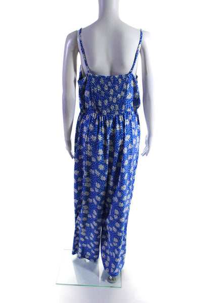 Skies Are Blue Womens Blue Floral Polka Dot Sleeveless Wide Leg Jumpsuit Size L