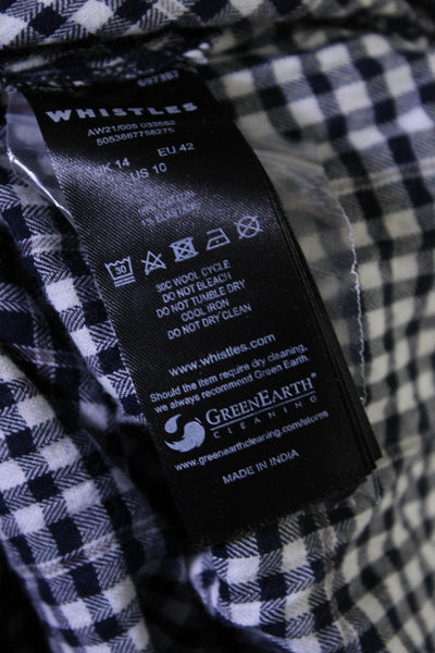 Whistles Womens Black Plaid Cotton V-Neck Short Sleeve Shift Dress Size 10