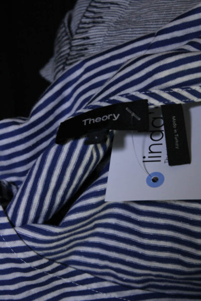 Theory Womens Blue White Striped Cotton Drape Long Sleeve Shift Dress Size L
