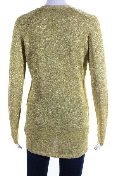 Tibi Womens Metallic V-Neck Long Sleeve Button Up Cardigan Sweater Gold Size S