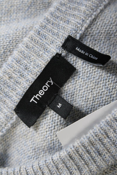 Theory Womens Crew Neck Whipstitch Sleeve Sweater Blue Ivory Cashmere Medium