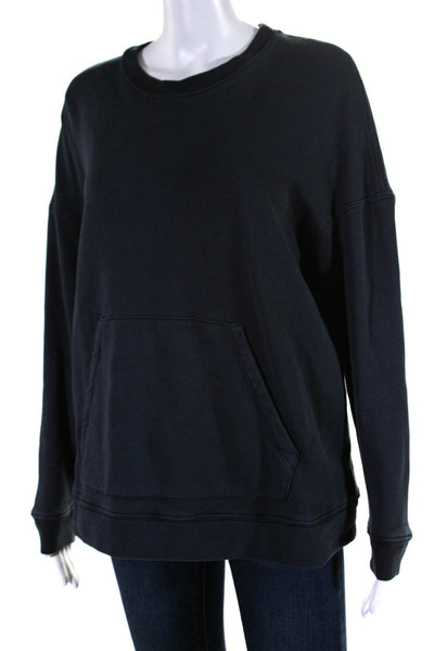 James Perse Womens Crew Neck Terry Pullover Sweatshirt Navy Blue Size 1