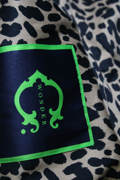 C Wonder Womens Leopard Print Double Breasted Coat Jacket Beige Black Medium