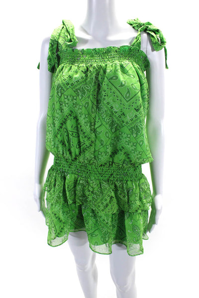 Amanda Uprichard Womens Bandana Paisley Chiffon Drop Waist Dress Green Large