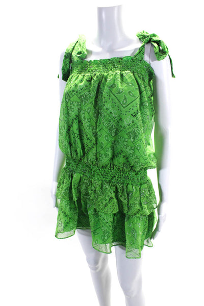 Amanda Uprichard Womens Bandana Paisley Chiffon Drop Waist Dress Green Large