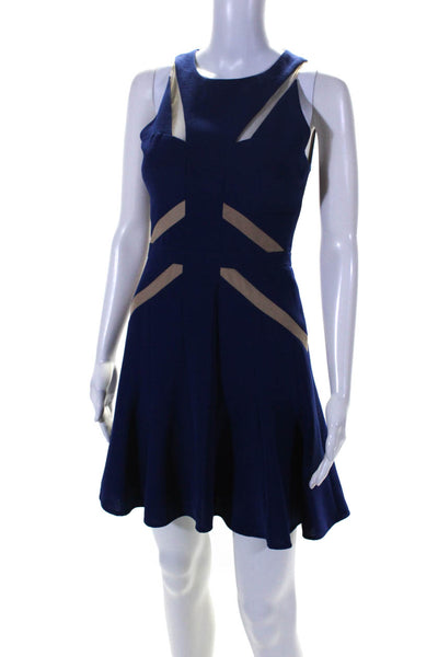 BCBGMAXAZRIA Womens Sleeveless Mesh Panel A-line Dress Blue Size 4