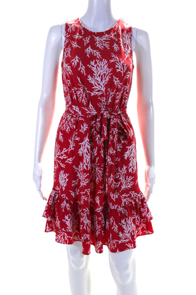 Michael Michael Kors Women's Graphic Print Ruffle Trim Shift Dress Red Size S