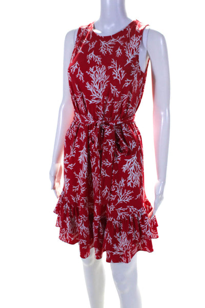 Michael Michael Kors Women's Graphic Print Ruffle Trim Shift Dress Red Size S