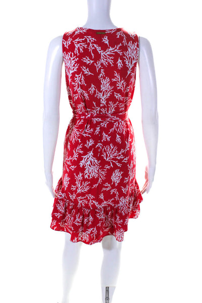 Michael Michael Kors Women's Graphic Print Ruffle Trim Shift Dress Red Size S