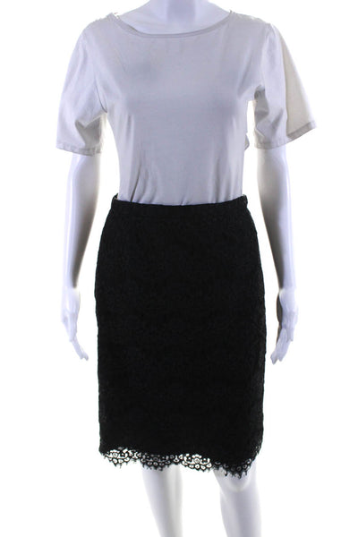 J Crew Womens Layered Lace Knee Length Zip Up Pencil Skirt Black Size 6