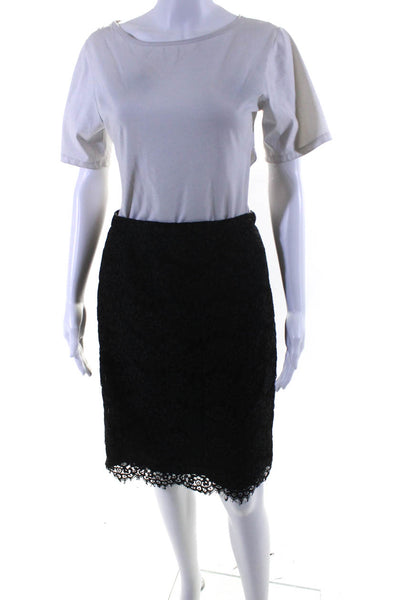 J Crew Womens Layered Lace Knee Length Zip Up Pencil Skirt Black Size 6