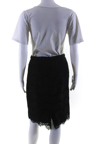 J Crew Womens Layered Lace Knee Length Zip Up Pencil Skirt Black Size 6