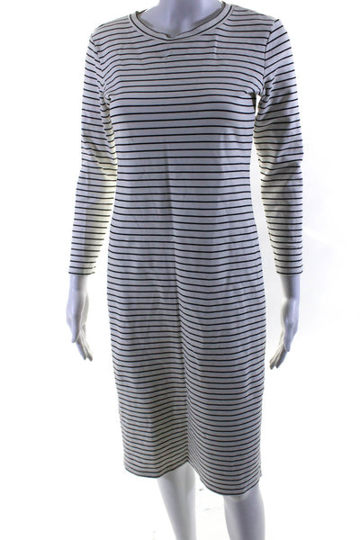 Sonnet James Womens Striped Round Neck Long Sleeve Midi Dress White Size XS