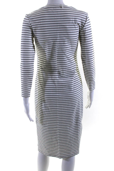 Sonnet James Womens Striped Round Neck Long Sleeve Midi Dress White Size XS