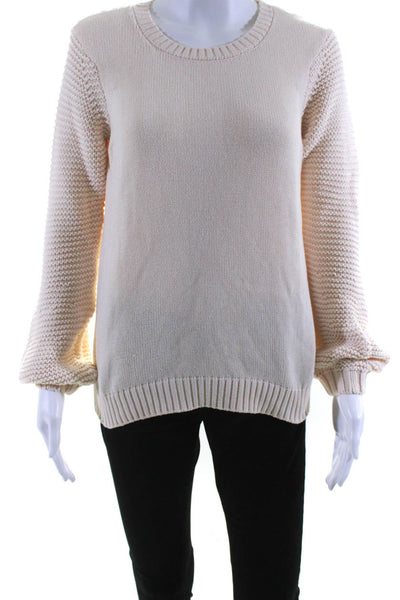 BB Dakota Womens Cotton Round Neck Puff Sleeve Pullover Sweater Top Peach Size S