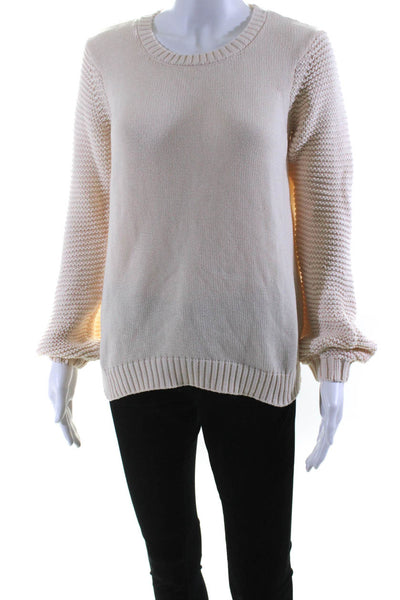 BB Dakota Womens Cotton Round Neck Puff Sleeve Pullover Sweater Top Peach Size S