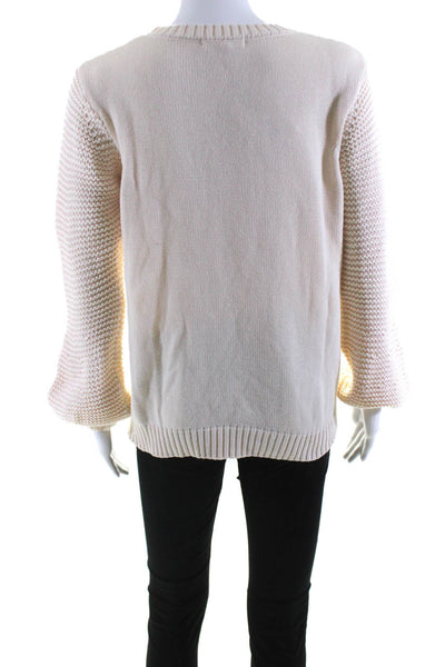 BB Dakota Womens Cotton Round Neck Puff Sleeve Pullover Sweater Top Peach Size S