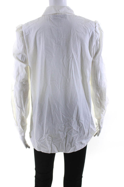 Tuckernuck Womens Cotton Collared Long Sleeve Button Up Blouse Top White Size S