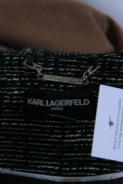 Karl Lagerfeld Womens Front Zip Crew Neck Fringe Knit Jacket Black Green Small